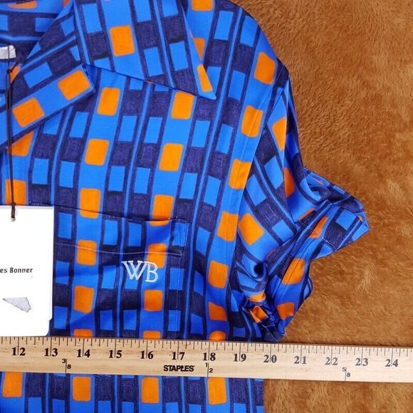 WALES BONNER Mens Shirt Size 48 Blue Button Up HIGHLIFE BOWLING SHIRT $670 - Picture 7 of 9
